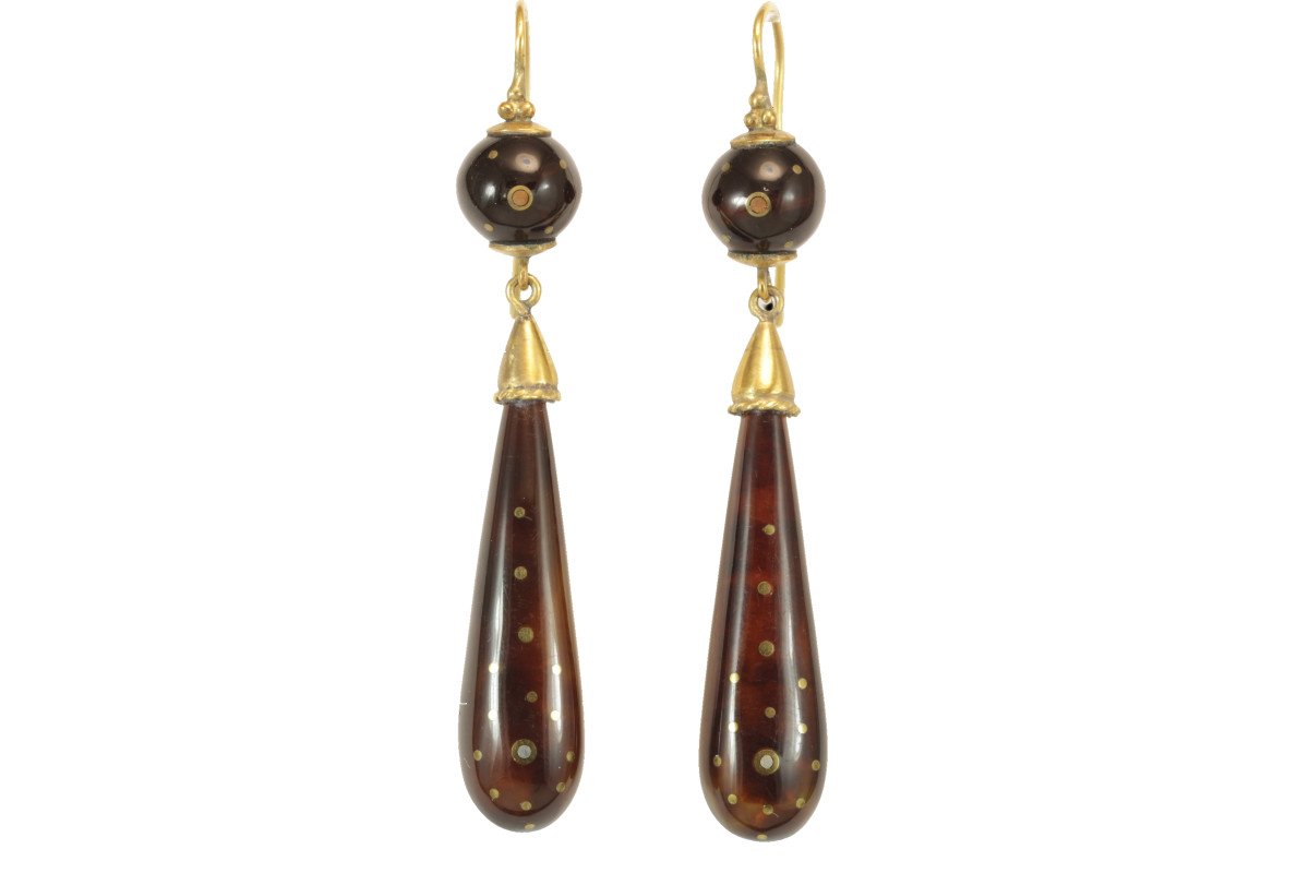 Antique Tortoiseshell Piquè Gold Earrings