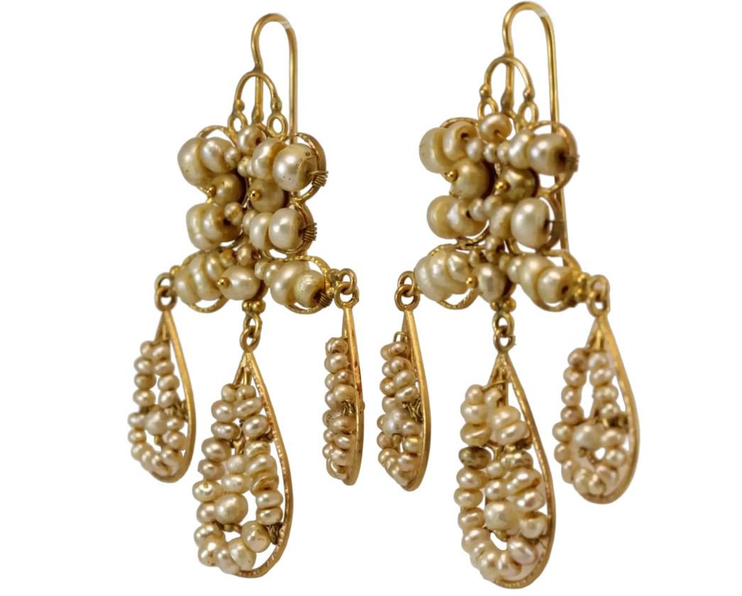 Antique Pearls Gold Earrings-photo-3