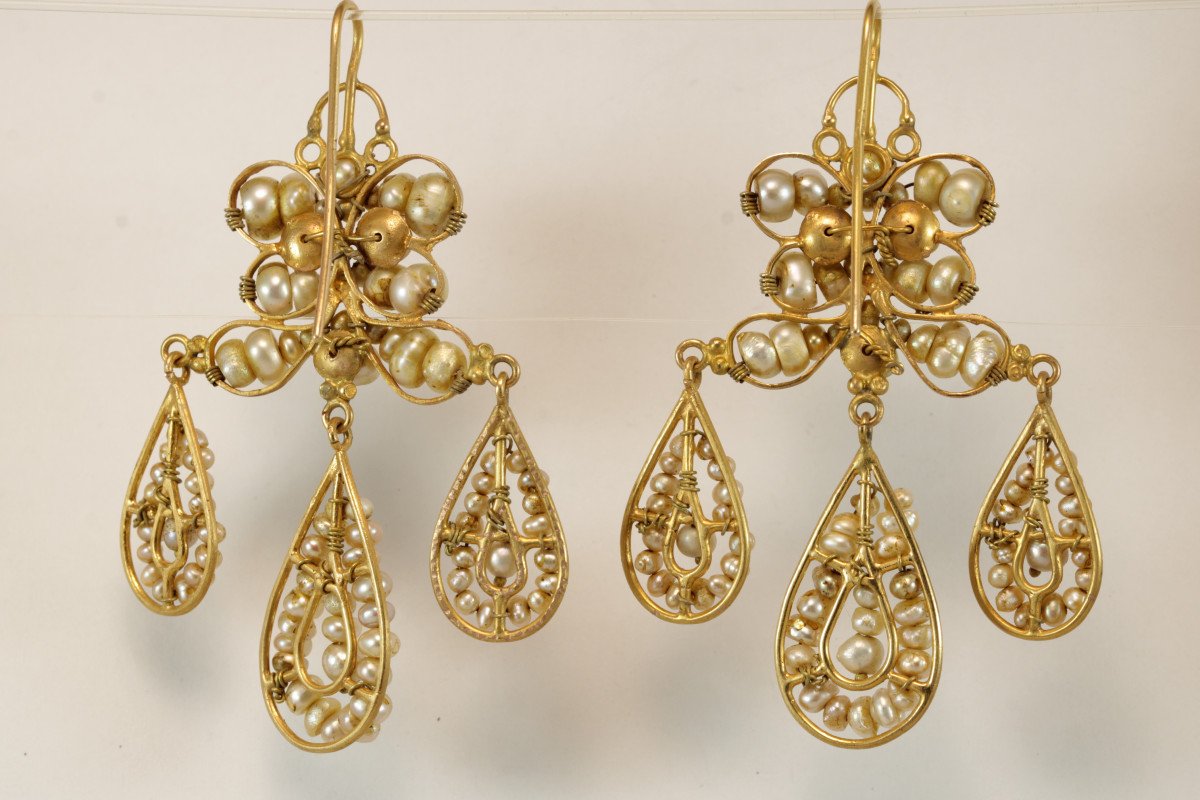 Antique Pearls Gold Earrings-photo-2