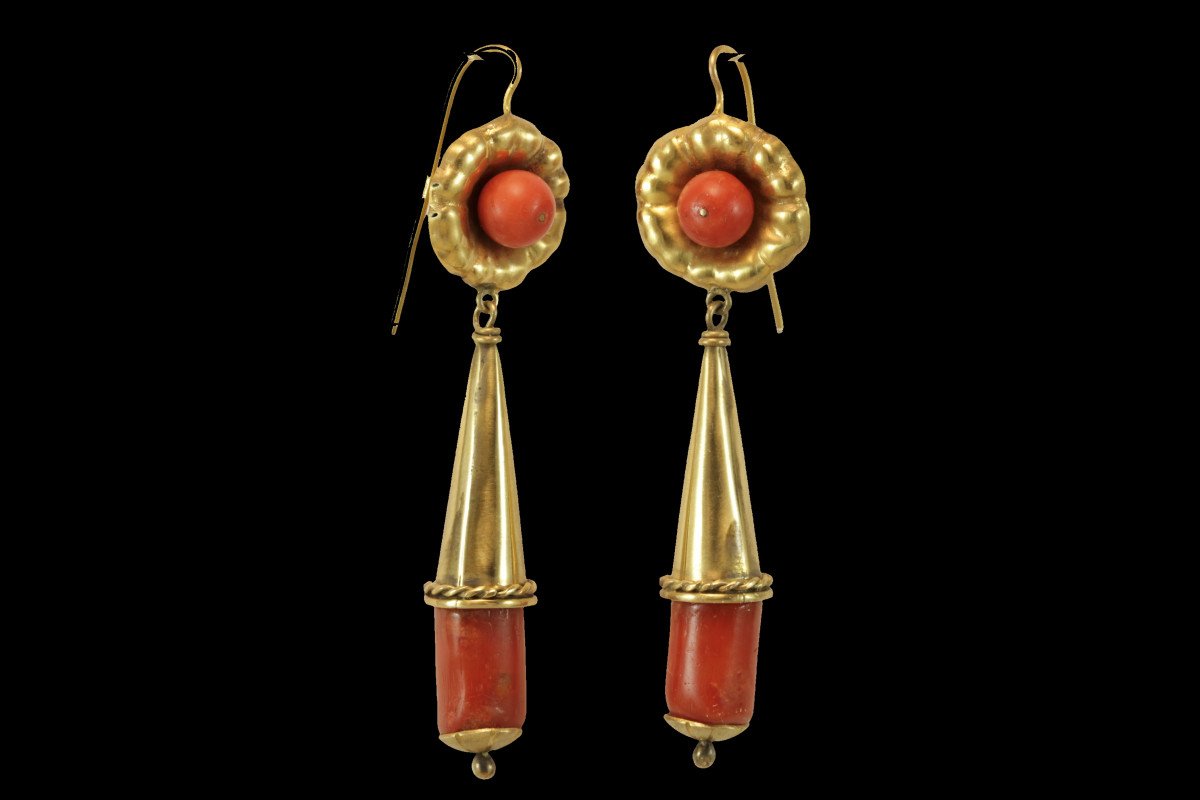 Antique Coral Gold Earrings-photo-2