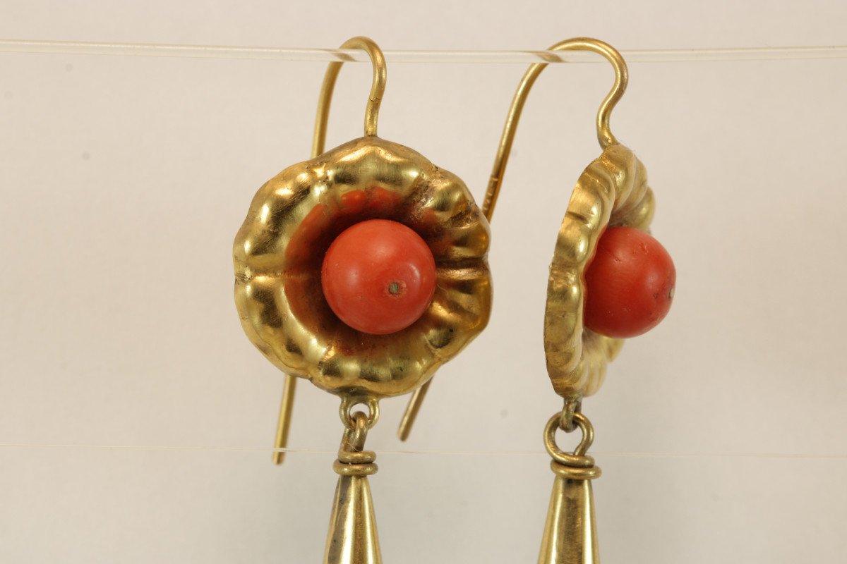 Antique Coral Gold Earrings-photo-4