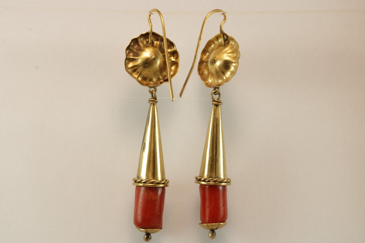 Antique Coral Gold Earrings-photo-2