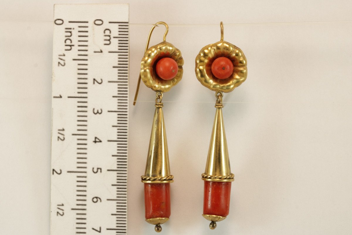 Antique Coral Gold Earrings-photo-3