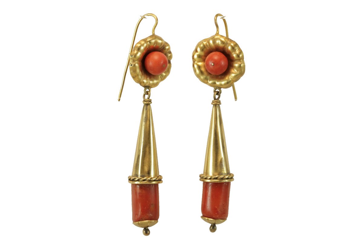 Antique Coral Gold Earrings