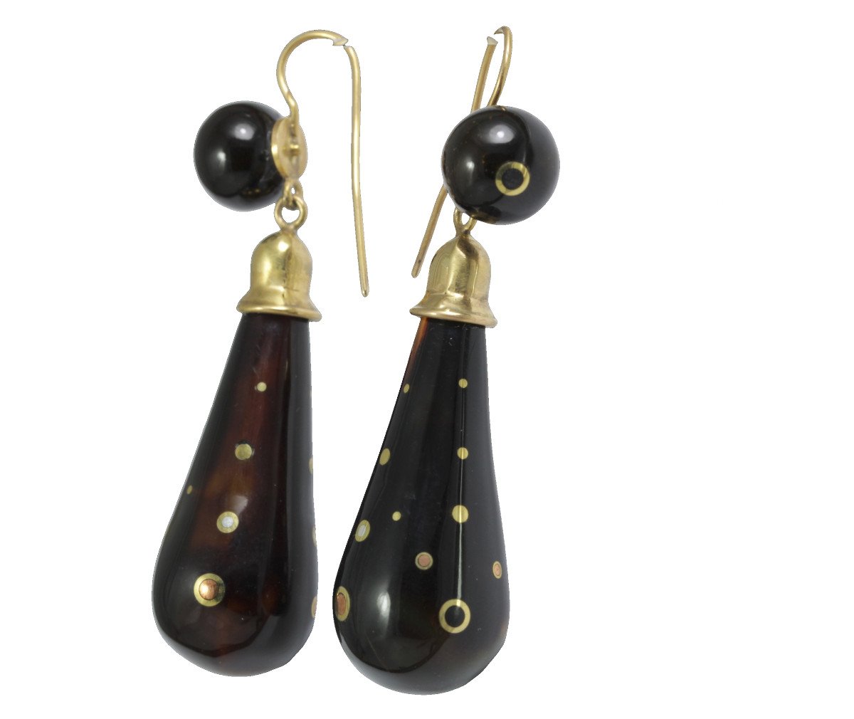 Antique Tortoiseshell Piquè Gold Earrings-photo-3