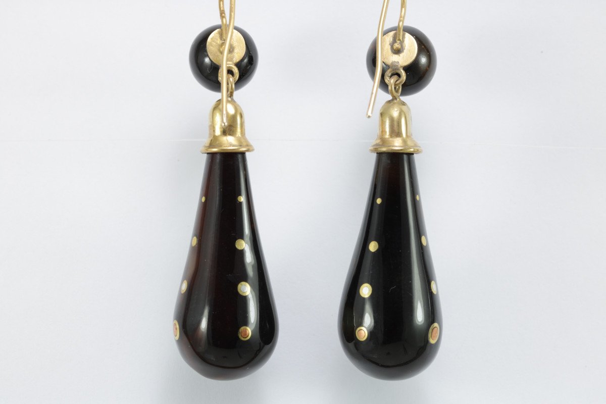 Antique Tortoiseshell Piquè Gold Earrings-photo-2