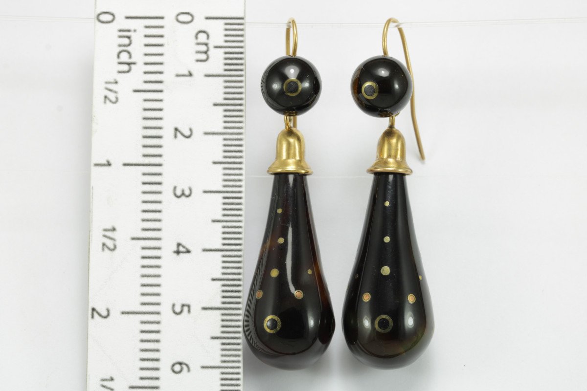 Antique Tortoiseshell Piquè Gold Earrings-photo-3