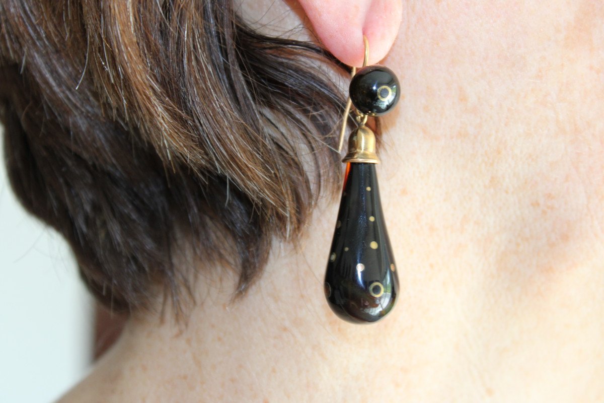 Antique Tortoiseshell Piquè Gold Earrings-photo-4