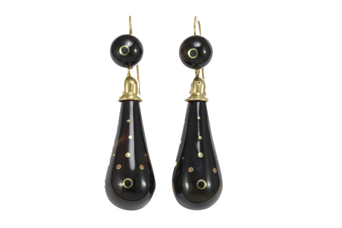 Antique Tortoiseshell Piquè Gold Earrings