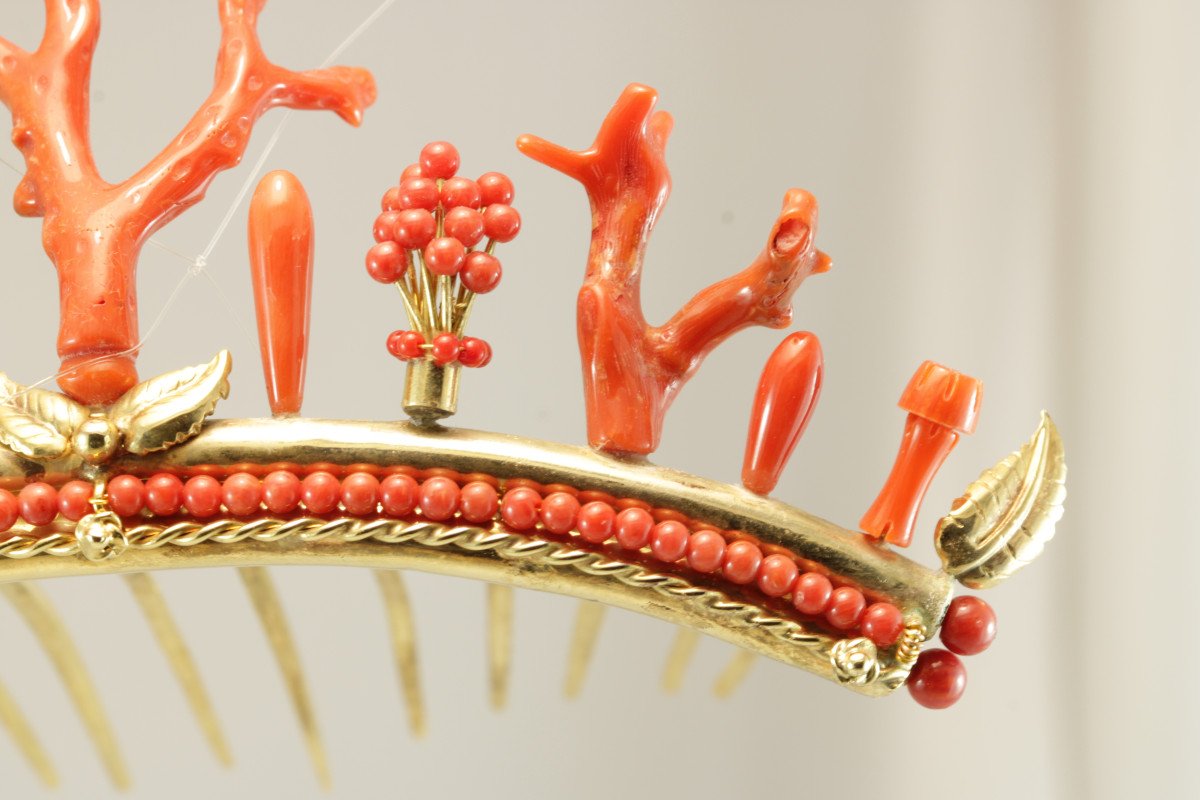 Antique Coral Silver Gilded Tiara-photo-2