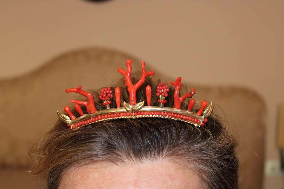 Antique Coral Silver Gilded Tiara-photo-8