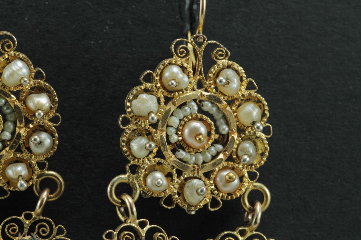 Antique Pearls Gold Filigree Earrings-photo-3