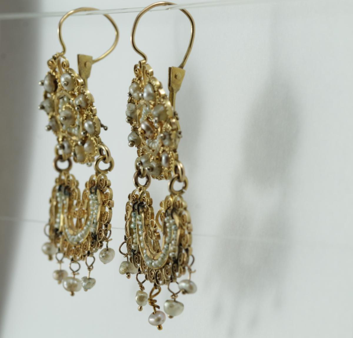 Antique Pearls Gold Filigree Earrings-photo-1