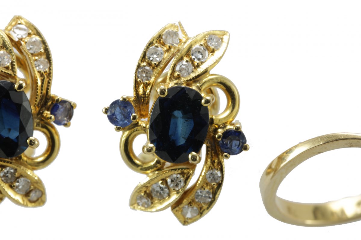 Vintage Gold Sapphires Diamonds Earrings-photo-4