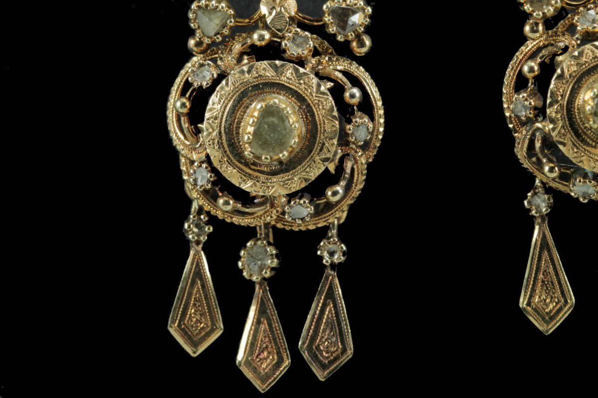 Antique Gold Diamonds Earrings-photo-3