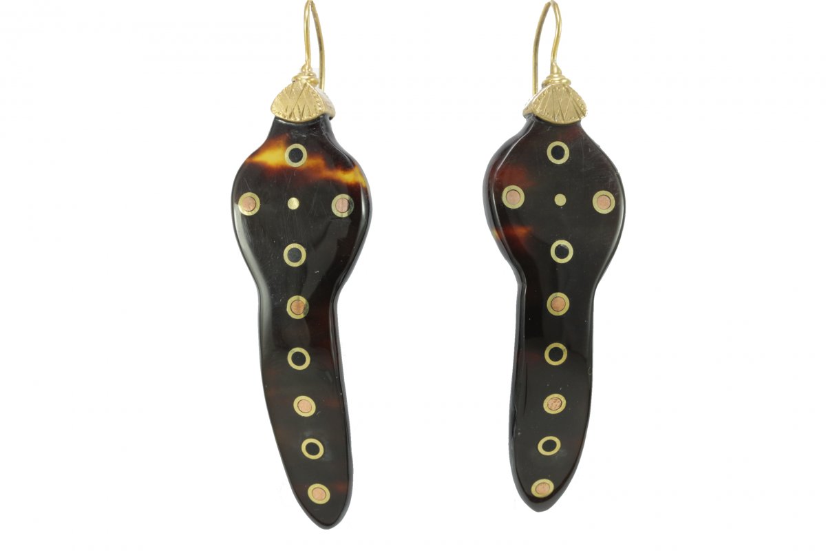 Antique Tortoiseshell  Piquè Gold Earrings