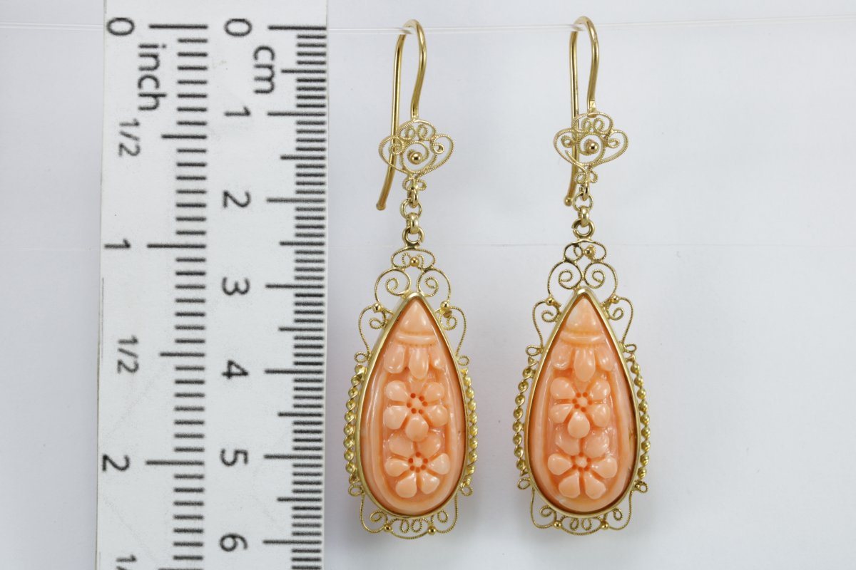 Vintage Coral Gold Filigree  Earrings-photo-3