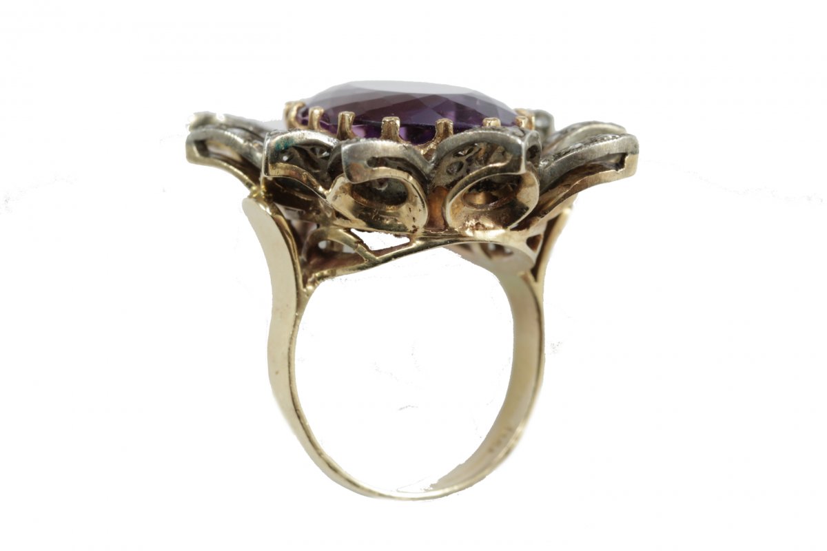 Vintage Gold Amethyst Diamond Ring-photo-4