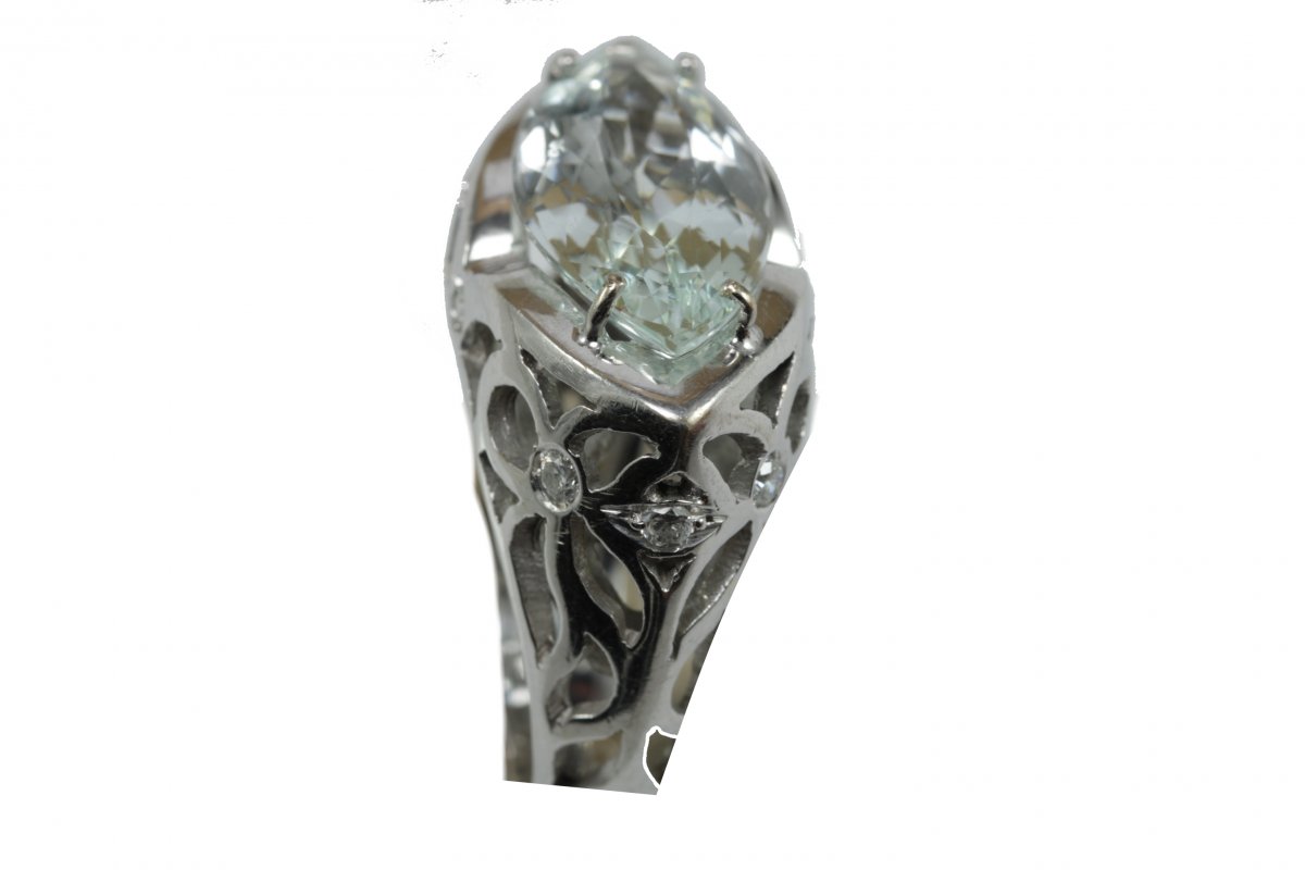 Vintage Aquamarine Diamond Gold  Ring-photo-4