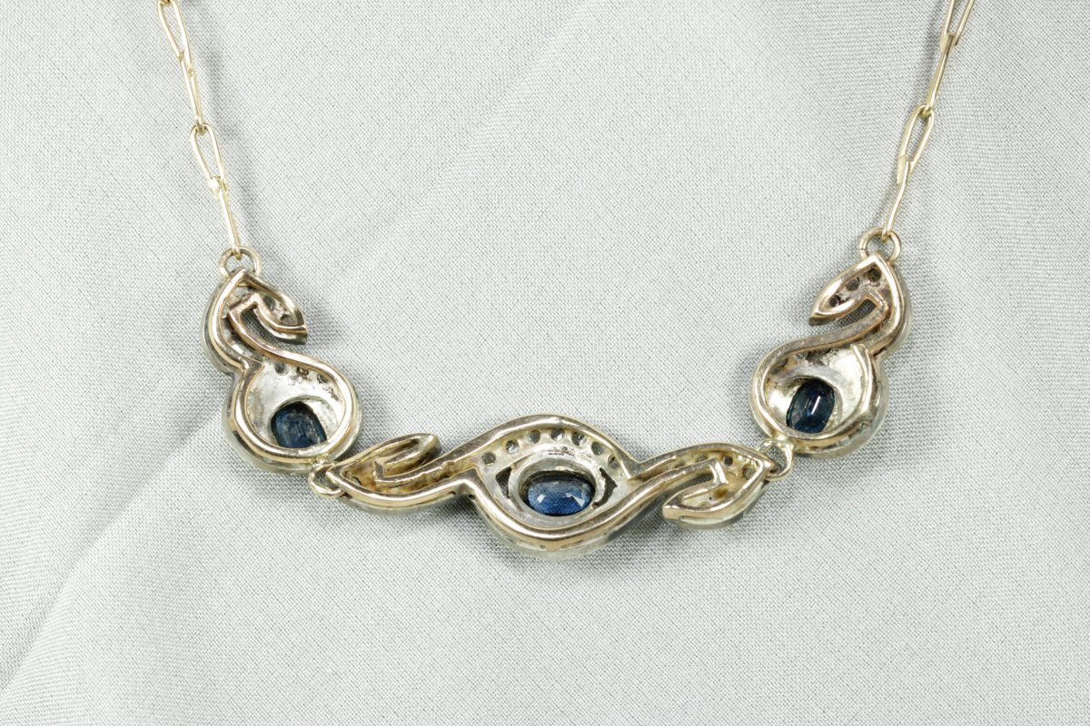 Antique Gold Sapphire Diamond Necklace-photo-1