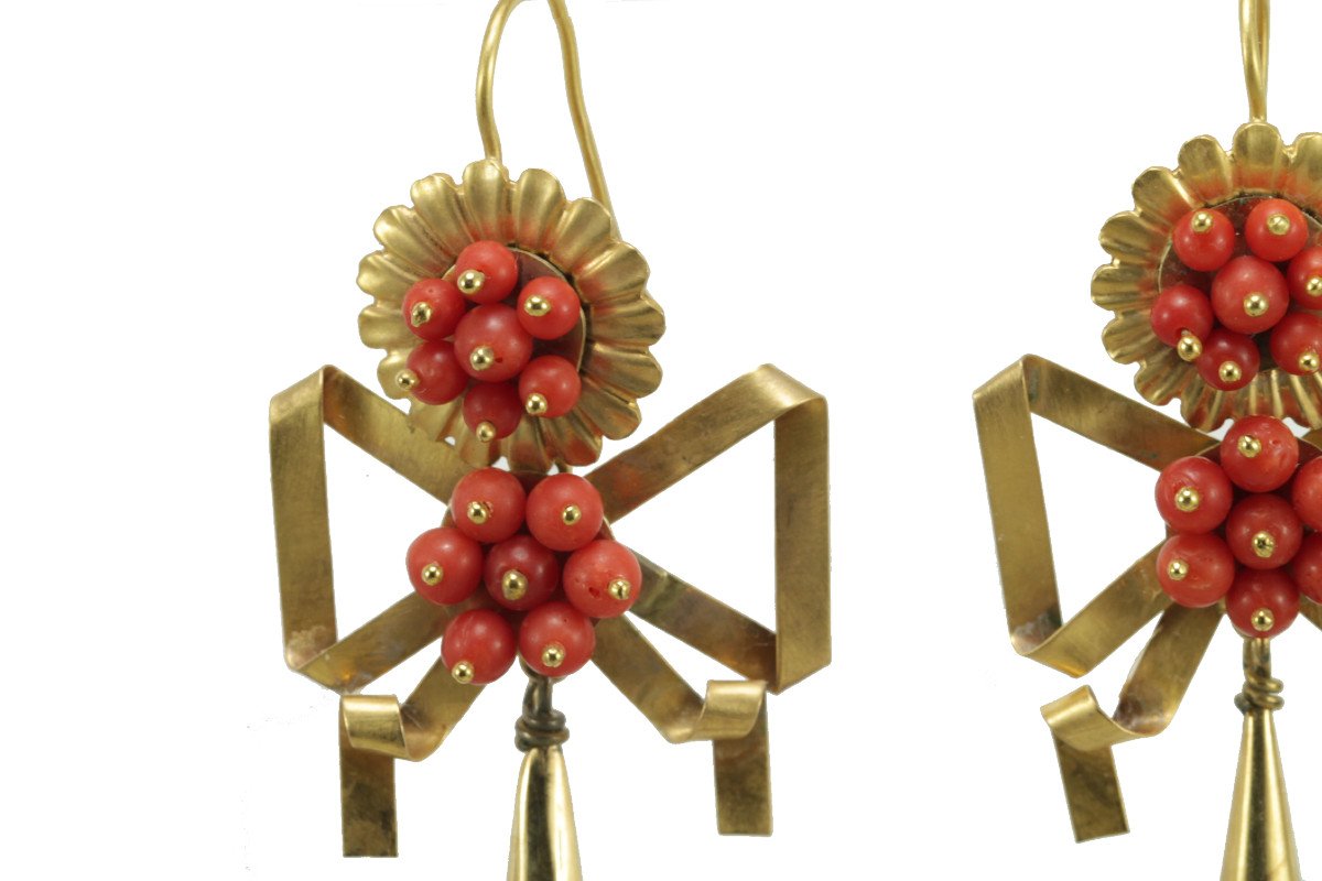 Antique Coral Gold Earrings-photo-3