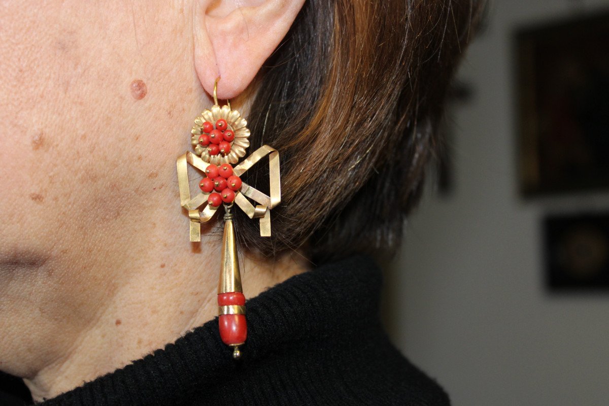 Antique Coral Gold Earrings-photo-4