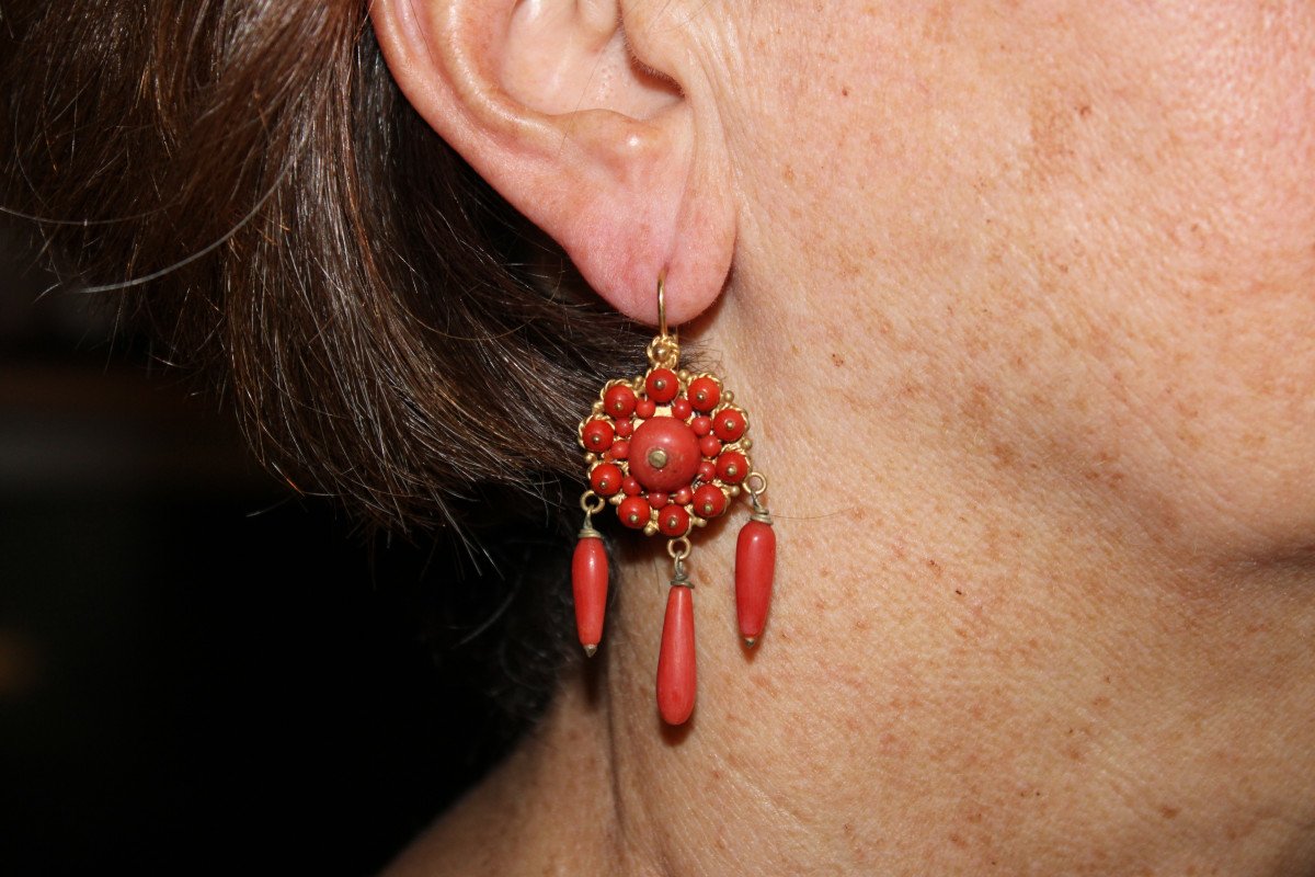 Antique Coral Gold Earrings-photo-4