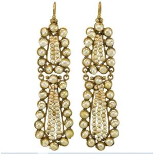 Boucles d'Oreilles Anciennes Or Perles Fines