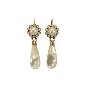 Boucles d'Oreilles Anciennes Or Perles Fines