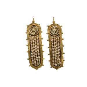 Boucles d'Oreilles Anciennes Or Perles Fines