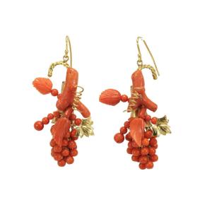 Boucles d'Oreilles Anciennes Or Corail