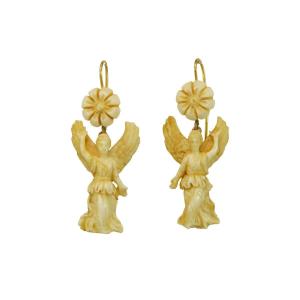 Boucles d'Oreilles Anciennes Or Ivoire Sculptee