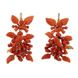 Boucles d'Oreilles Anciennes Or Corail