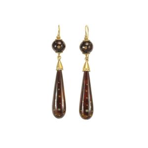 Antique Tortoiseshell Piquè Gold Earrings