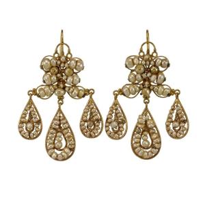 Boucles d'Oreilles Anciennes Or Perles Fines