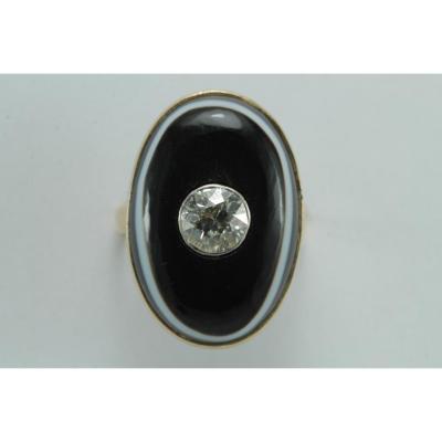 Antique Gold Diamond In Agate Ring