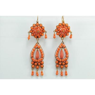 Antique  Coral Gold Earrings