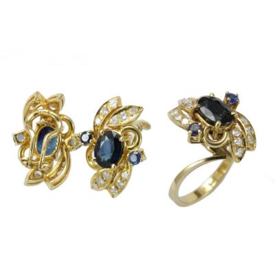 Vintage Gold Sapphires Diamonds Earrings