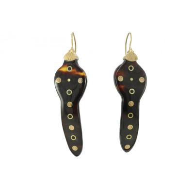 Antique Tortoiseshell  Piquè Gold Earrings