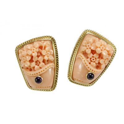 Vintage Coral Sapphire Earrings