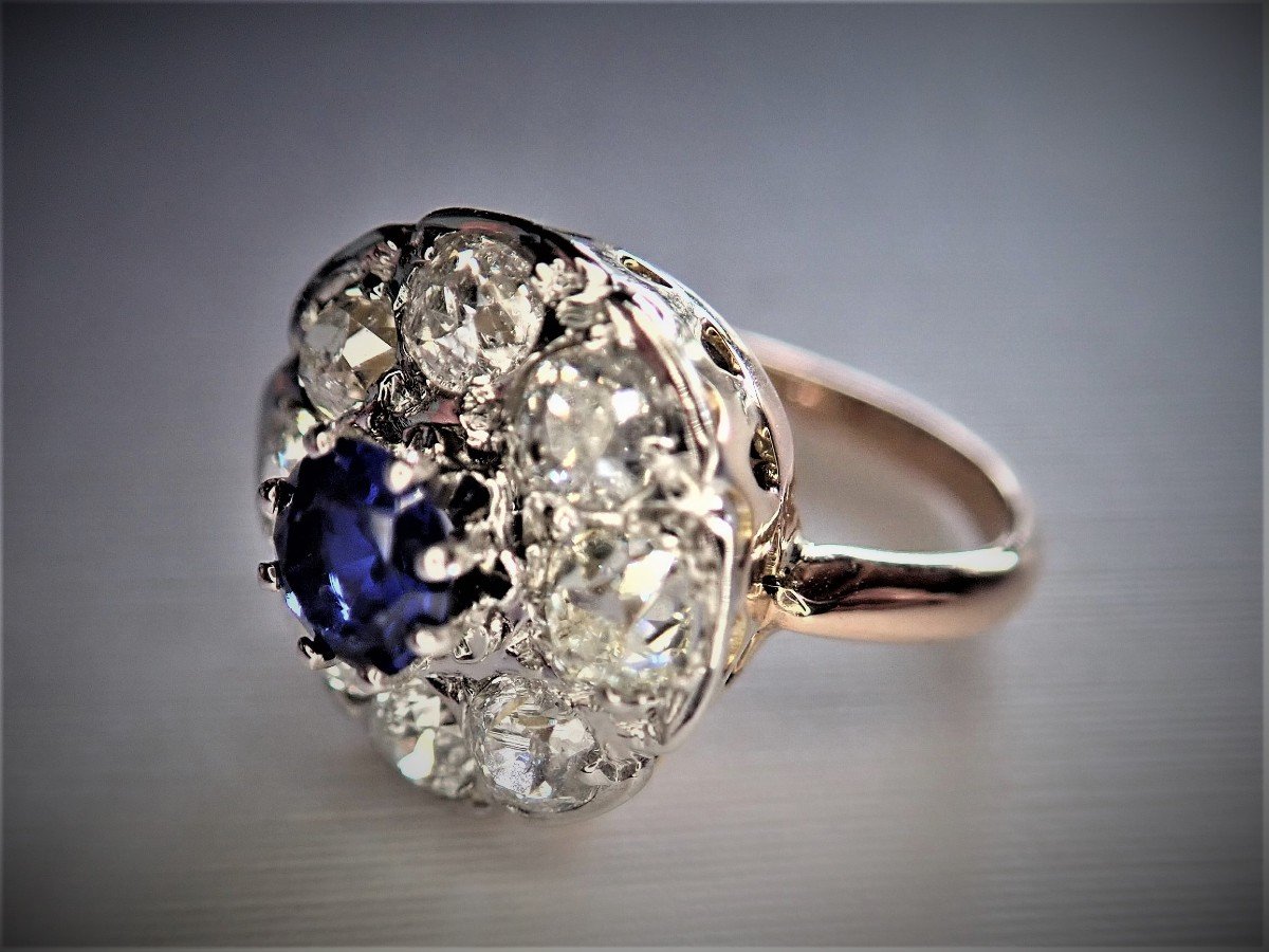 Bague Pompadour saphir et diamants or 18 carats-photo-2