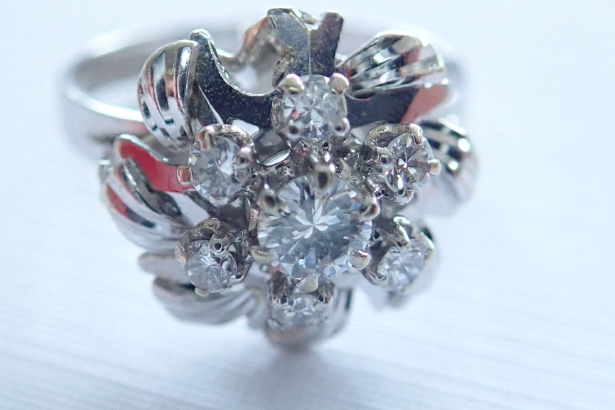 Bague Marguerite Diamants Or Blanc  18 Carats-photo-2