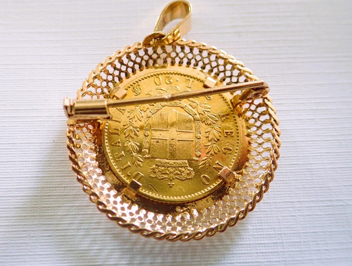 Victor Emmanuel 20 Lira Gold Coin Pendant And Brooch-photo-2