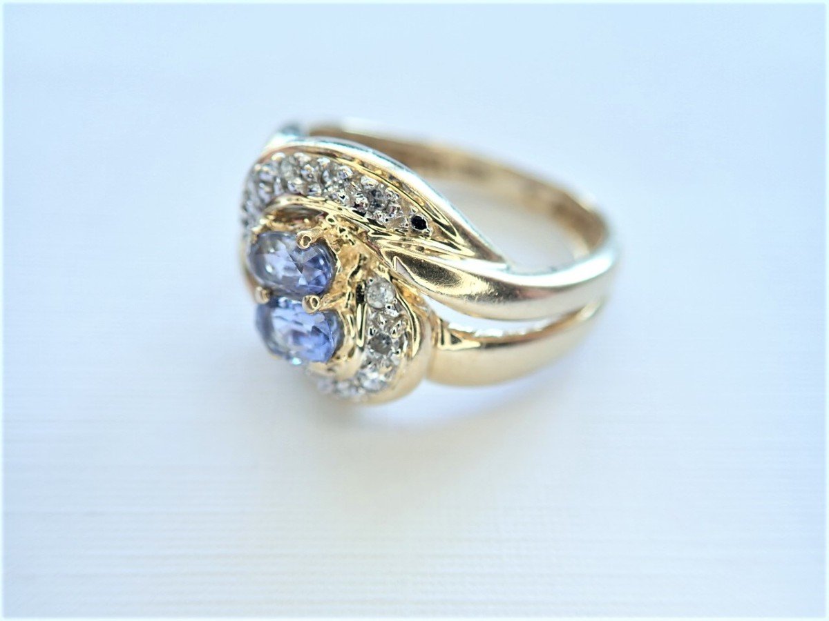 18 Carat Gold Ring With Diamonds And Topazes-photo-2