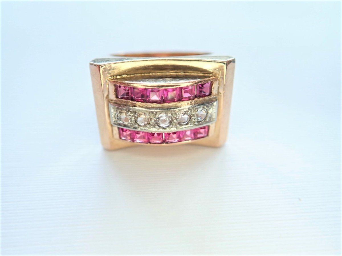 Tank Art Deco 18 Carat Gold Ring-photo-2