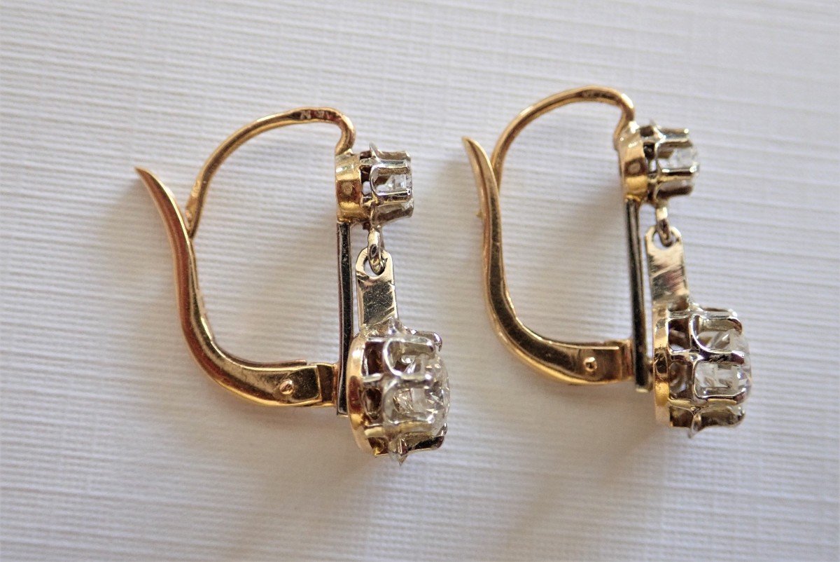 Pair Of 18-carat Yellow And White Gold Diamond Sleeper Earrings-photo-2