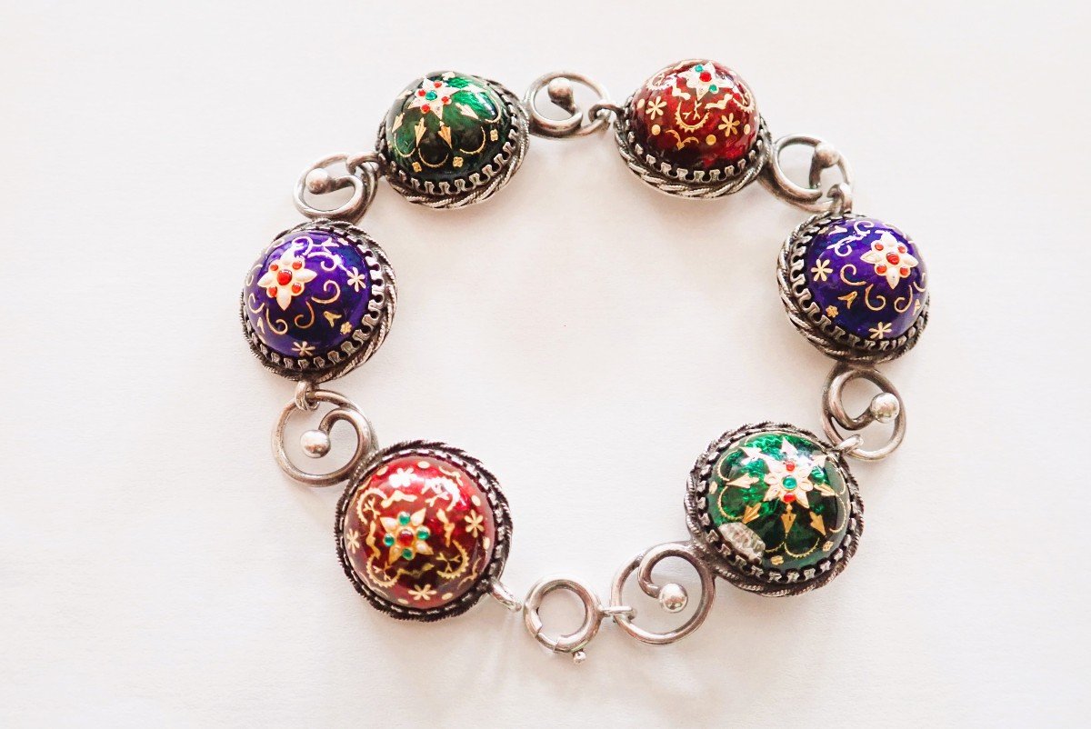 Silver Bracelet With Enameled Patterns