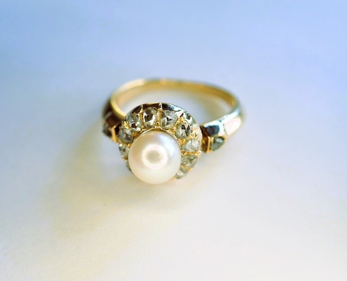 Pearl And Diamond Ring Late 19th Century 18 Carat Gold-photo-2