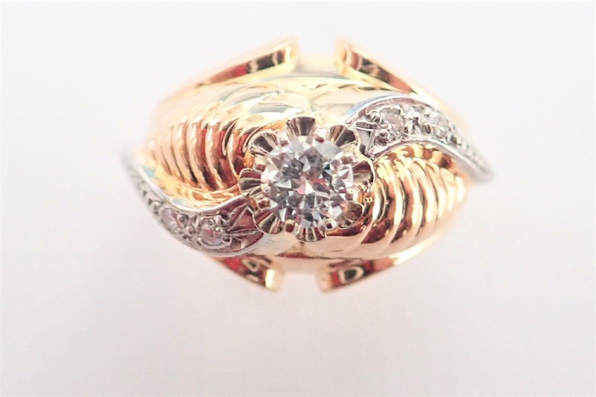 Art Deco Rose Gold Ring Set With Diamonds