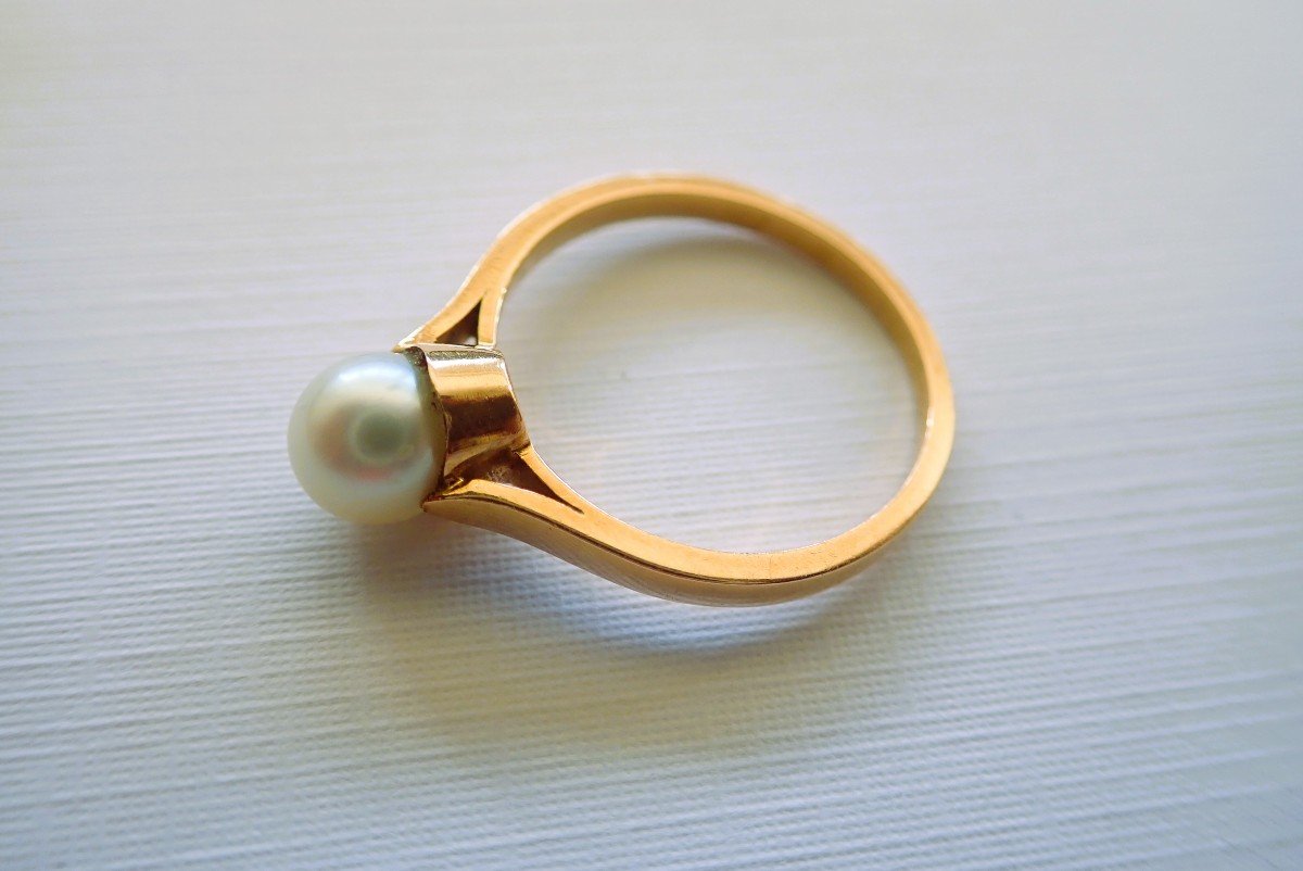 Vintage 18k Gold Pearl Ring-photo-3